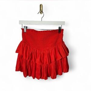 Mustard Seed - Mini Skirt - Women’s S - Red Ruffle Smocked Boho Festival Style